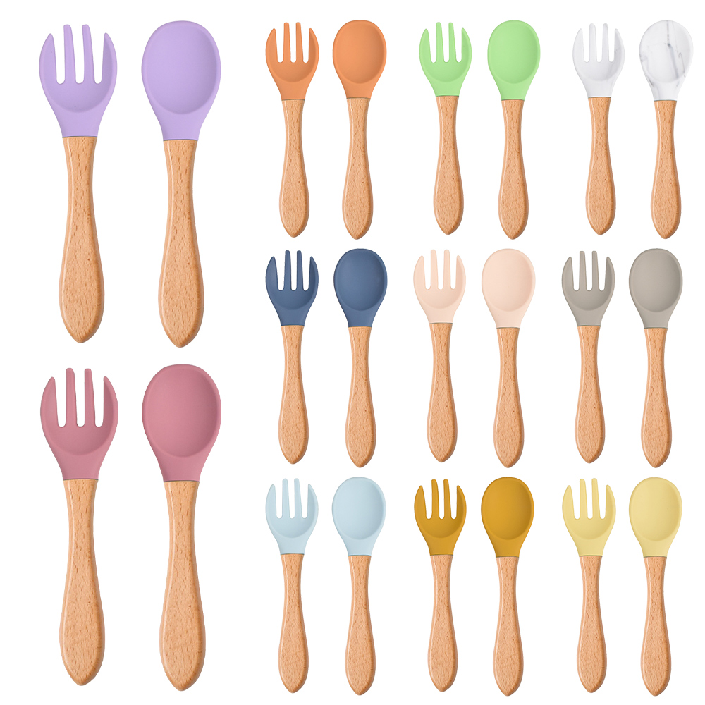 Baby Food Utensil - 2Pcs/Set Baby Silicone Spoon Fork with