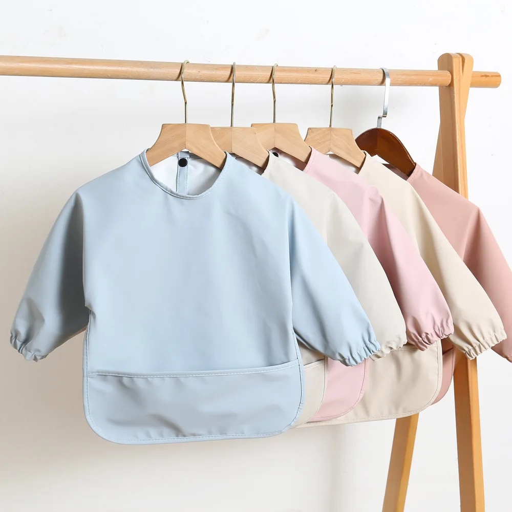Solid Color Baby Feeding Bibs  - đánh giá và giá Bib Long Sleeve